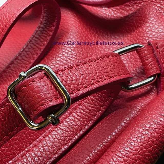 WOMEN'S RED LEATHER BACKPACK MADE IN ITALY WITH POCKETS 