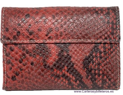 WOMEN'S RED SNAKESKIN LEATHER WALLET CARD HOLDER COIN PURSE 