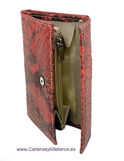 WOMEN'S RED SNAKESKIN LEATHER WALLET CARD HOLDER COIN PURSE 