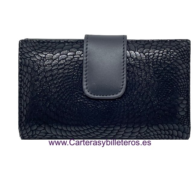 WOMEN'S WALLET IN BLACK UBRIQUE LEATHER AND EXTRA SOFT SNAKE NUBUCK FANTASY LEATHER 