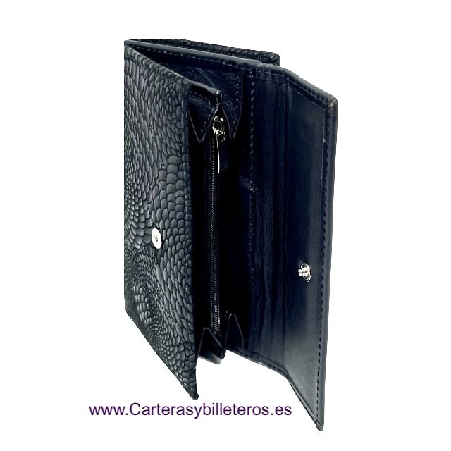 WOMEN'S WALLET IN BLACK UBRIQUE LEATHER AND EXTRA SOFT SNAKE NUBUCK FANTASY LEATHER 