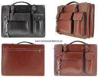 BRIEFCASE LARGE ITALIAN LEATHER SHEETS WITH DEPARTMENTS