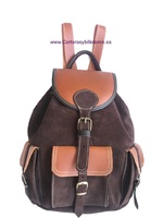 BROWN SUEDE LEATHER BACKPACK WITH NATURAL LEATHER ON THE CLOSURES AND HANDLES