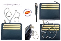 CUBILO BRAND EXTRA-FINE LEATHER DOUBLE KEY RING CARD HOLDER 6 CARD