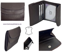 DOUBLE LEATHER COIN PURSE WITH WALLET CARD HOLDER WITH REVOLVING CLOSURE
