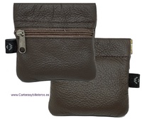 ECONOMIC LEATHER PURSE WITH STRAP CLOSURE AND ZIPPER POCKET
