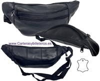  LARGE  WAIST FANNY PACK MADE IN BLACK LEATHER AND ADJUSTABLE TO THE WAIST