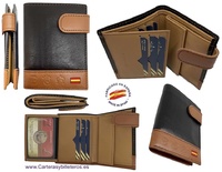 LEATHER AND  WALLET WITH FLAG FOR 8 CARDS AND EXTERIOR CLOSURE HIGH QUALITY