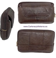 LEATHER BAG TO CARRY AROUND THE WAIST WITH ZIP AND OUTSIDE POCKET.