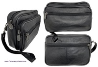 LEATHER BAG WITH HANDLE AND FOUR ZIPPER POCKETS -2 SIZES -