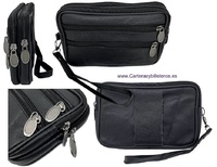 LEATHER BAG WITH HANDLE AND FOUR ZIPPER POCKETS