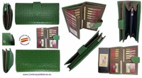 LEATHER WOMEN'S BIG GREEN  WALLET WITH ZIPPER PURSE