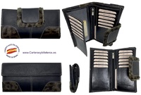 LONG BLACK LEATHER WOMAN  WALLET WITH HAIR SKIN WITH PURSE