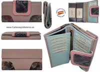 LONG WOMEN'S SNAKE AND MAUVE COW LEATHER WALLET