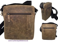 MEN'S LEATHER BAG WILDZONE BRAND WITH OUTSIDE AND INSIDE POCKETS