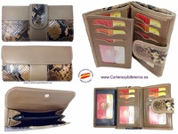 WALLET FOR WOMAN MADE IN  LEATHER OF  BEEF AND SNAKE MEDIAN FOR 9 CARDS