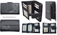 WOMEN'S BLACK THREE LEATHER WALLET MANUFACTURED IN SPAIN
