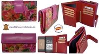 WOMEN'S LEATHER WALLET WITH COIN PURSE WITH BALINESE FLOWER PAINTING