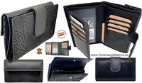 WOMEN'S WALLET IN BLACK UBRIQUE LEATHER AND EXTRA SOFT SNAKE NUBUCK FANTASY LEATHER  
